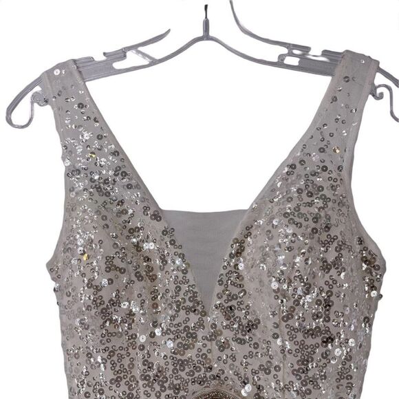 Say Yes To The Dress Prom TLC White Wedding A Line Sequin V Neck Formal Size 3/4 - Picture 7 of 10